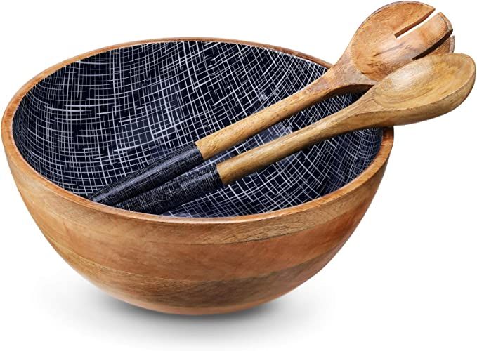 Wooden Salad Bowl or Mixing Bowls with Serving Tongs, Large Serving Bowls for Fruits, Salad, Cere... | Amazon (US)