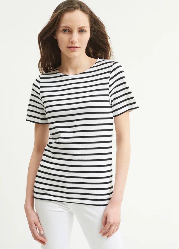 LEVANT MODERN - Breton Stripe Short Sleeve Shirt | Soft Cotton | Unisex Fit (WHITE / BLACK) | Saint James USA