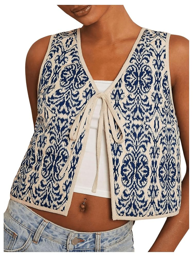 GORGLITTER Women's Western Vest Floral Tie Front Cardigan Country Concert Rodeo Cowgirl Outfits T... | Amazon (US)