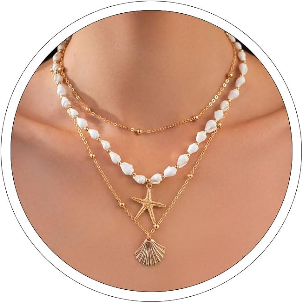 Seashell Necklace Silver Starfish Necklace Gold Beach Jewelry for Women Sea Shell Necklaces Moder... | Amazon (CA)