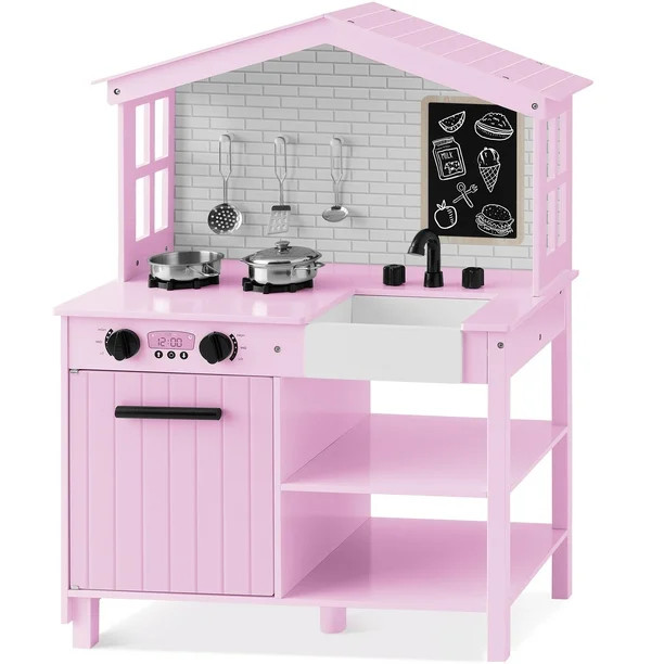 Best Choice Products Farmhouse Play Kitchen Toy, Wooden for Kids w/ Chalkboard, Storage Shelves, ... | Walmart (US)