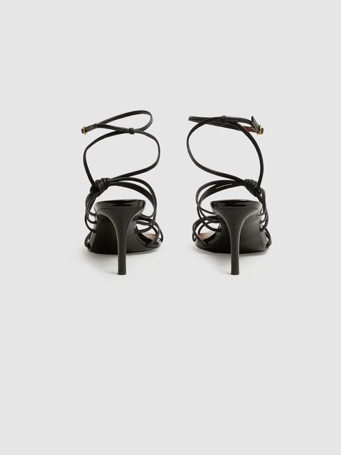 Reiss Black Georgina Leather Strappy Heels | Reiss UK