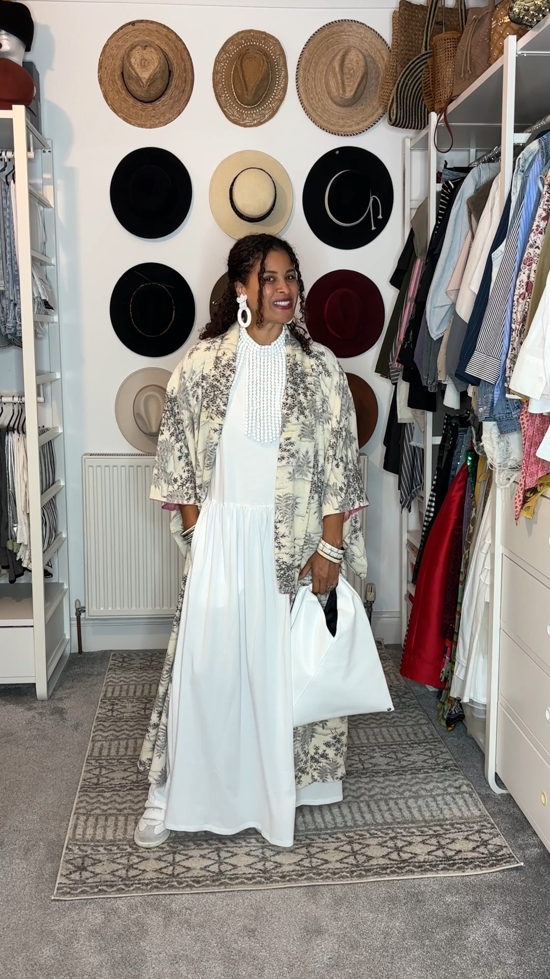 White dress, kimono, Isabel marant, mm6 bag, white bag, Velcro trainers, white necklace, white earrings 

#LTKeurope #LTKsummer #LTKstyletip