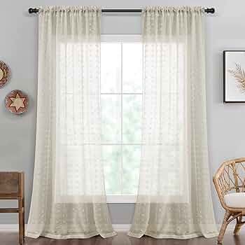 96 Inches Long Sliding Glass Door Curtains Pom Pom Beige Sheer Curtain for Living Room Textured 2... | Amazon (US)