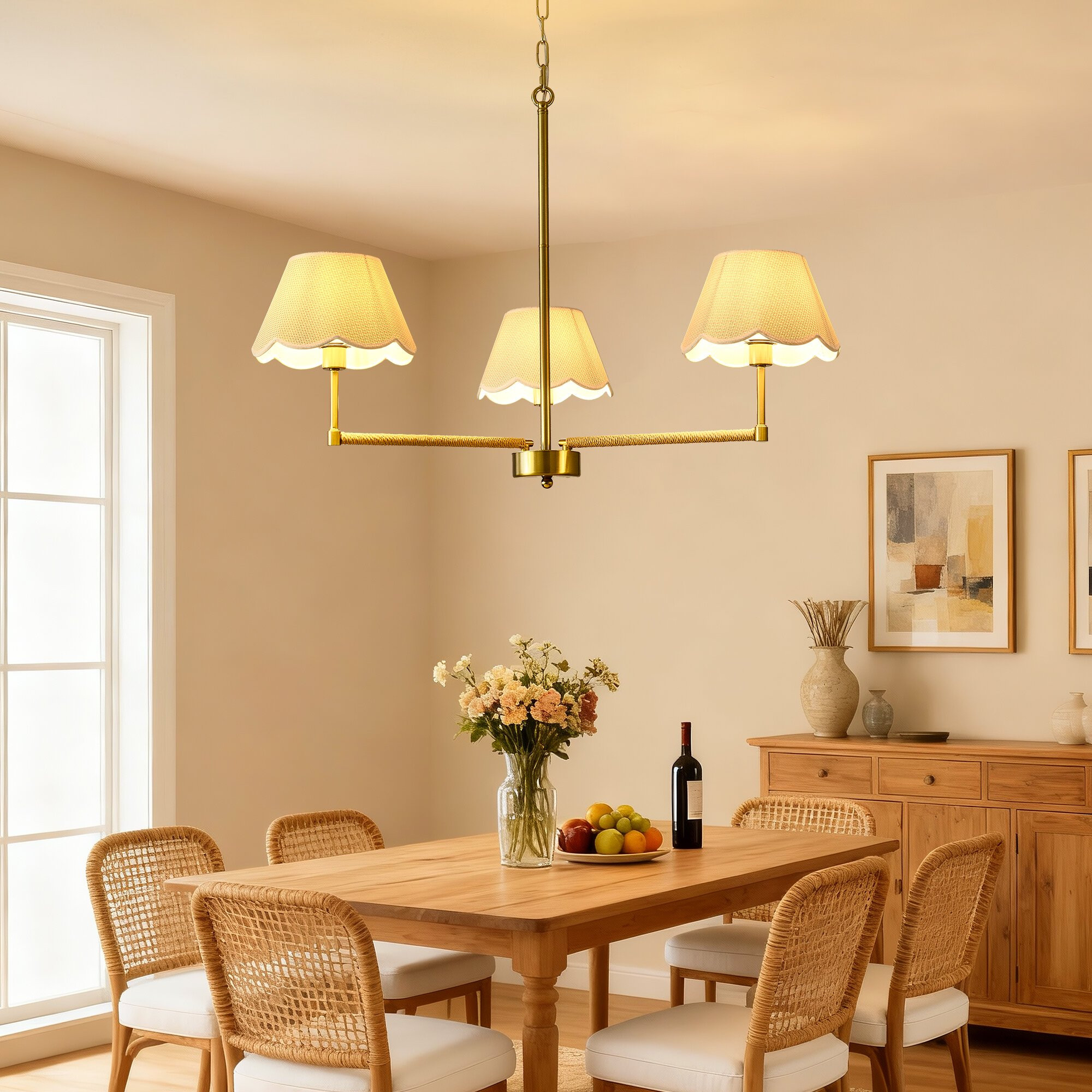 Living Room Light 3-Light Contemporary Rope + Fabric shade Chandelier,Gold Chandelier,Chandelier ... | Walmart (US)