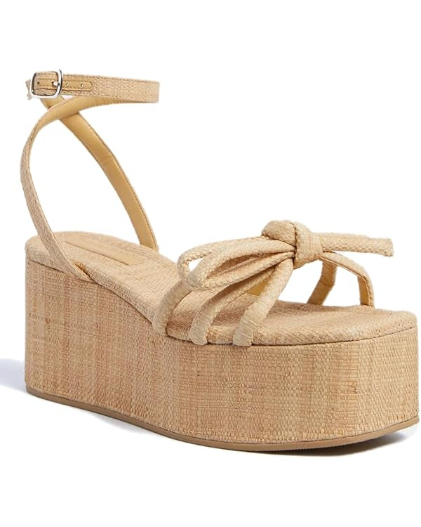 Raffia Platform Sandals for Women,Bow Ankle Strappy Espadrille Wedges Sandals Comfortable Square ... | Amazon (US)