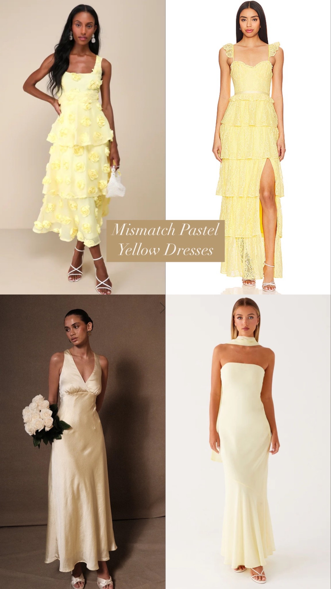 Mismatch Butter or Pastel Yellow Dresses

Perfect for wedding guest or bridesmaid 

#LTKWedding #LTKSeasonal #LTKParties
