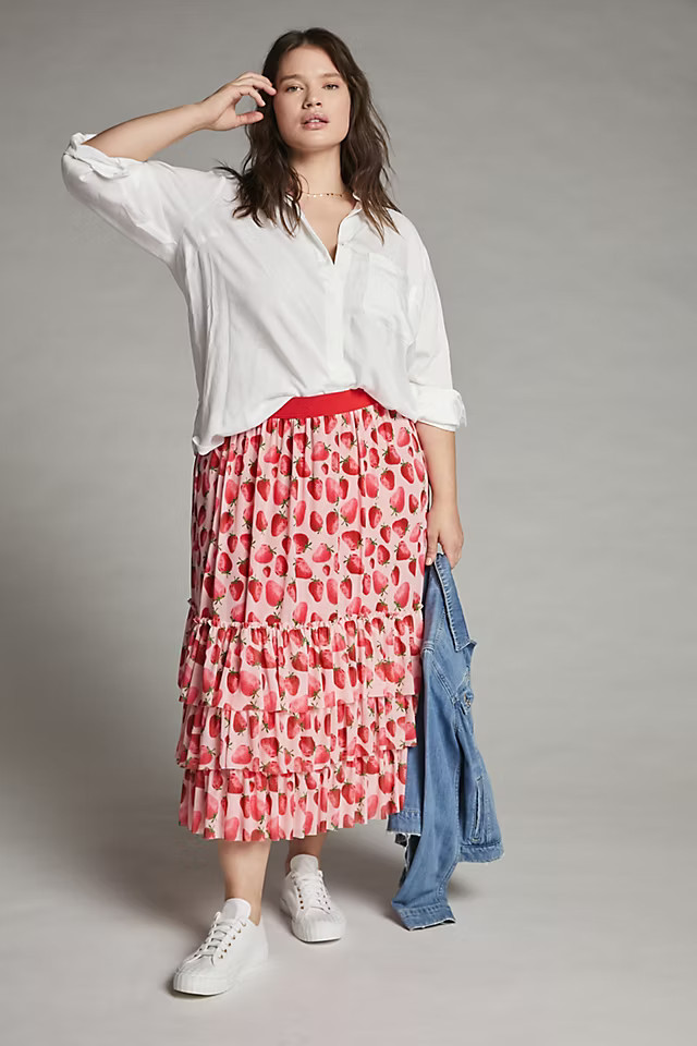 Eva Franco Fresas Tiered Midi Skirt | Anthropologie (US)