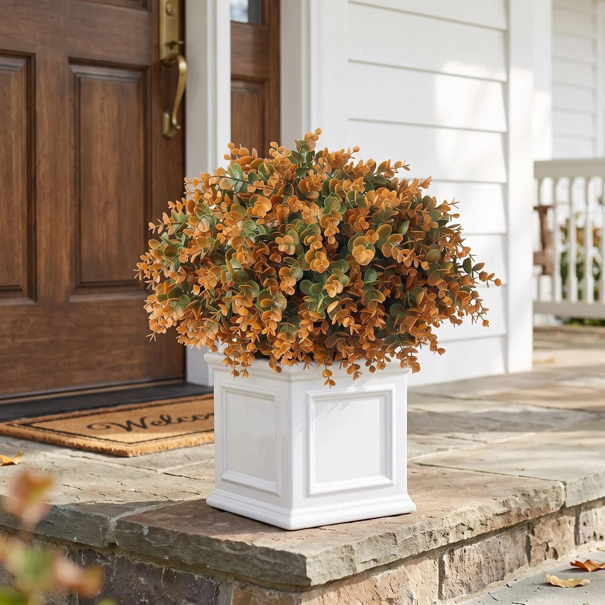 15.7\u2011Inch Artificial Fall Eucalyptus Potted Plant, Faux Autumn Foliage Bonsai in Black Plast... | Wayfair North America