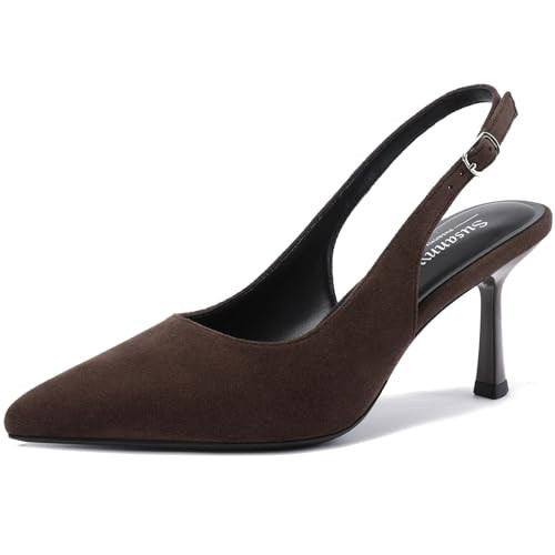 Susanny Brown Slingback Heels for Women Pointed Closed Toe Stiletto Kitten Women's Sexy High Heeled Pumps Stray Casual Dressy Shoes Comfortable Wedding Brida Party Office 6 | Amazon (US)
