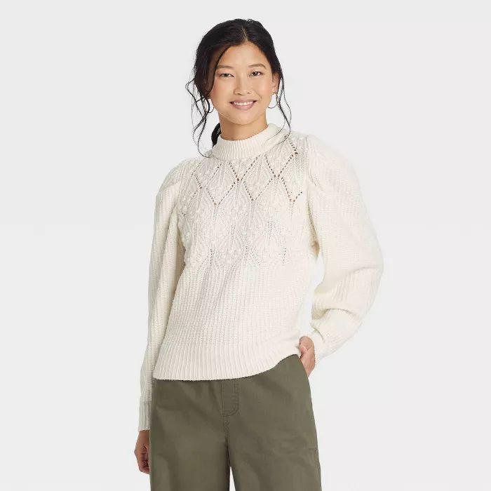 Women's Puff Sleeve Crewneck Pullover Sweater - A New Day™ | Target