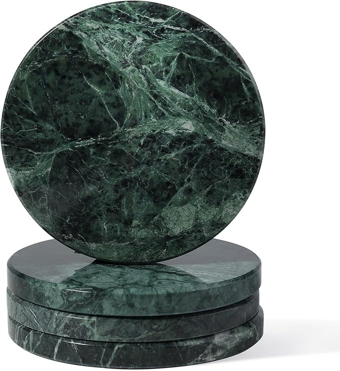 Koville Marble Coaster Set of 4, Round Coasters, 4" Stone Coaster for Drinks Coffee, White Marble... | Amazon (US)
