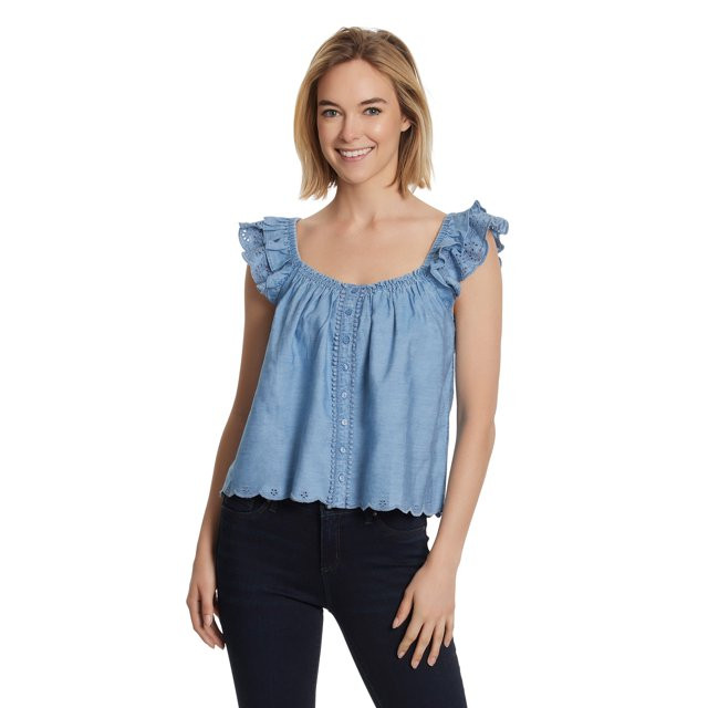Jessica Simpson Women's and Women's Plus Flutter Sleeve Top | Walmart (US)