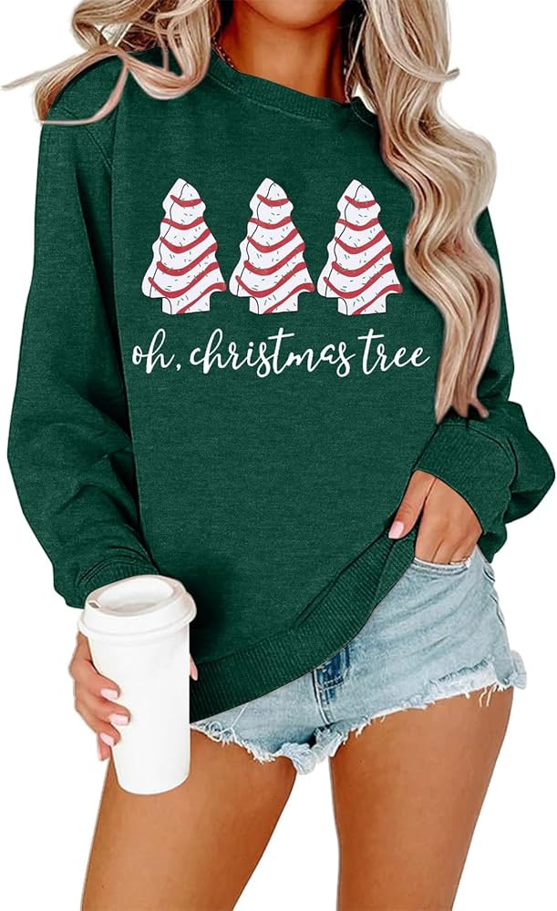 BANGELY Christmas Sweatshirt Women Christmas Tree Cake Graphic Sweater Shirts Xmas Holiday Pullov... | Amazon (US)