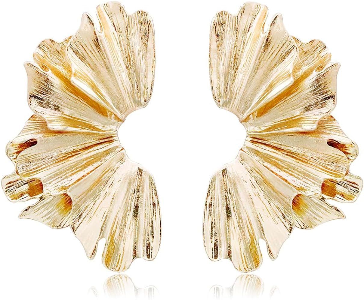 Gold Large Geometric Statement Dangle Earrings for Women Bohemian Ginkgo Leaf Heart Flower Dangli... | Amazon (US)