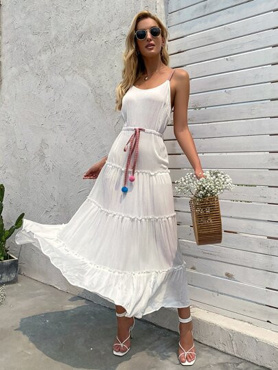 Frill Layered Hem Drawstring Cami Dress | SHEIN