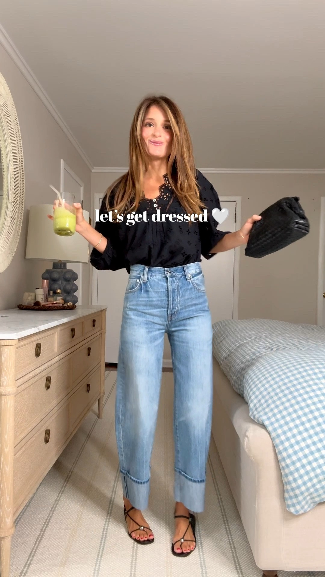 Happy Friday! So happy we made it through the first week of school. Here is what I’m wearing today. Marea Eloise Black Eyelet top. Love the detail of the trim, the puffed sleeves and the relaxed, easy fit. I sized down to an XS in this one • Pistola High Rise Cuffed Wide Leg jeans are so cute and are going to be featured heavily in my rotation this Fall. Wearing a 25(TTS). Use code MEG15 for 15% off! • Shoes are a great Amazon dupe for a much more expensive pair. Wish I found these before splurging on my more expensive pair. • Quince Italian leather cross body clutch. Honestly between their Cashmere and their Italian leather, I don’t know how Quince does it for such great prices. The clutch is so cute walking around town or embracing out at night and holds more than you would think • Hope you all have a wonderful weekend!

#LTKStyleTip #LTKFindsUnder100 #LTKSeasonal