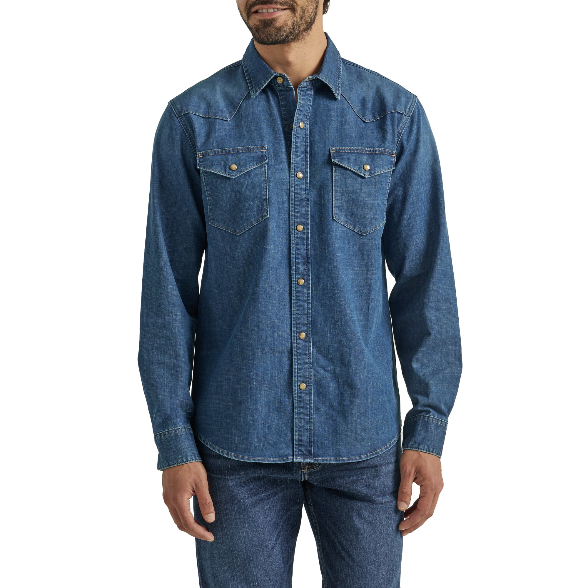 Wrangler® Men's and Big Men's Slim Fit Long Sleeve Woven Shirt, Sizes S-5XL | Walmart (US)