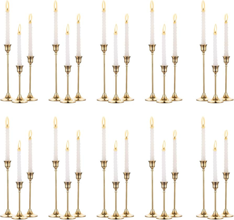 Nuptio Candlestick Holders Taper Candle Holder 10 Sets(30 Pcs) Gold Candle Sticks Holder Metal Ca... | Amazon (US)