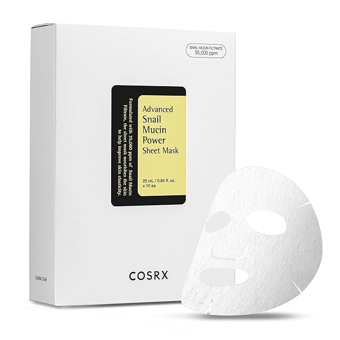 COSRX Advanced Snail Mucin Power Sheet Mask 10 Sheets | 35,000 ppm of Snail Secretion Filtrate | ... | Amazon (US)