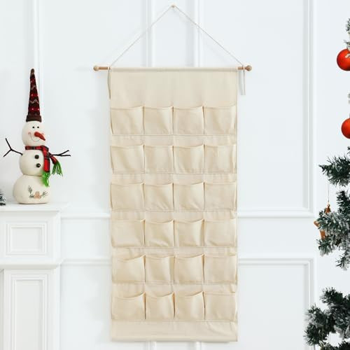 MONOBLANKS Fabric Christmas Advent Calendar with Pockets,Reusable Natural 24 Days Countdown Advent Calendar Hanging Storage Bag for Xmas Holiday Home Wall Decoration (Natural) | Amazon (US)