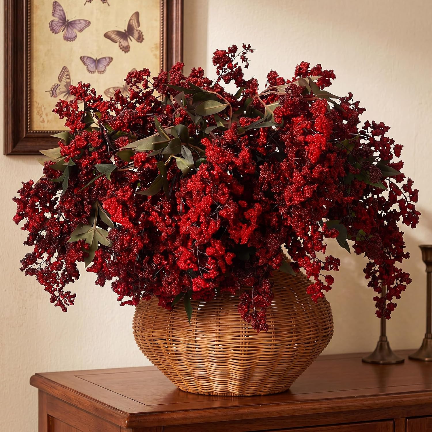 3 Pcs Artificial Berry Stems 42 Inch Red Christmas Decor | Amazon (US)