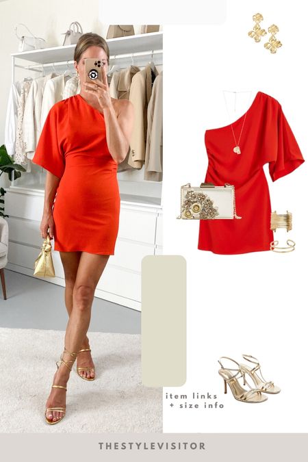 One sleeved red cocktail dress from H&M. Wearing size xs. Read the size guide/size reviews to pick the right size.

Leave a 🖤 to favorite this post and come back later to shop!

#LTKwedding #LTKstyletip #LTKSeasonal