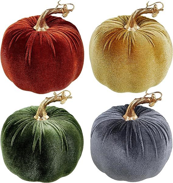 Winlyn 4 Pcs Assorted Faux Rustic Harvest Velvet Pumpkins Decorative Fabric Pumpkins Foam Pumpkin... | Amazon (US)