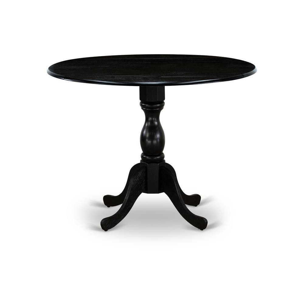 East West Furniture - Round wood table Wire Brushed Color Table Top Surface and Asian Wood Drops Leave Kitchen table with Pedestal Legs - Black | Best Buy U.S.
