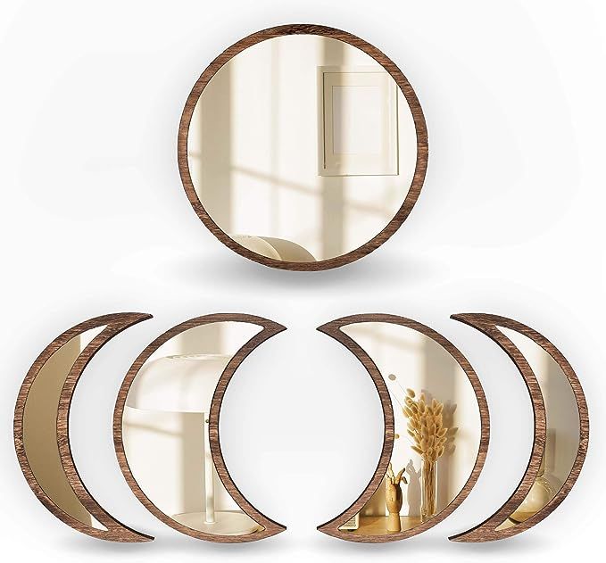 SHMITBERG Moon Phase Mirror Set -100% Real Glass, Wooden Frame. Scandinavian Boho Wall Decor for ... | Amazon (US)