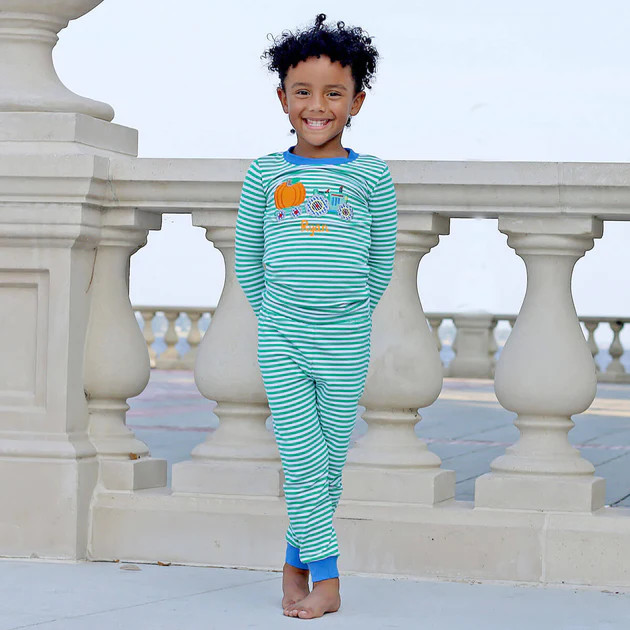 Pumpkin Harvest Tractor Green Pajamas | Classic Whimsy
