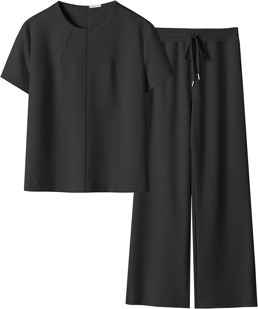 ANRABESS 2 Piece Sets for Women Summer Outfits Lounge Sweatsuits Short Sleeve Wide Leg Pants Swea... | Amazon (US)