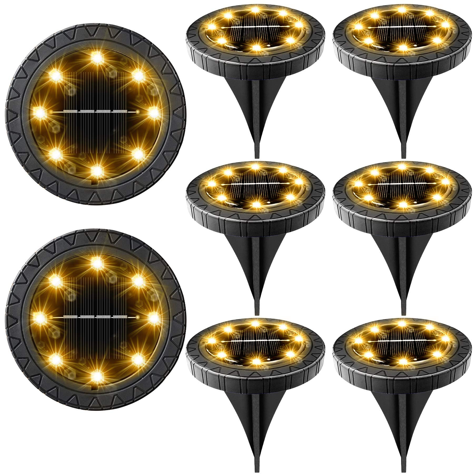 Solar Powered 8 Pack Outdoor LED Disk Lights - IP68 Waterproof, Non-Slip, Wear-Resistant Pathway ... | Amazon (US)