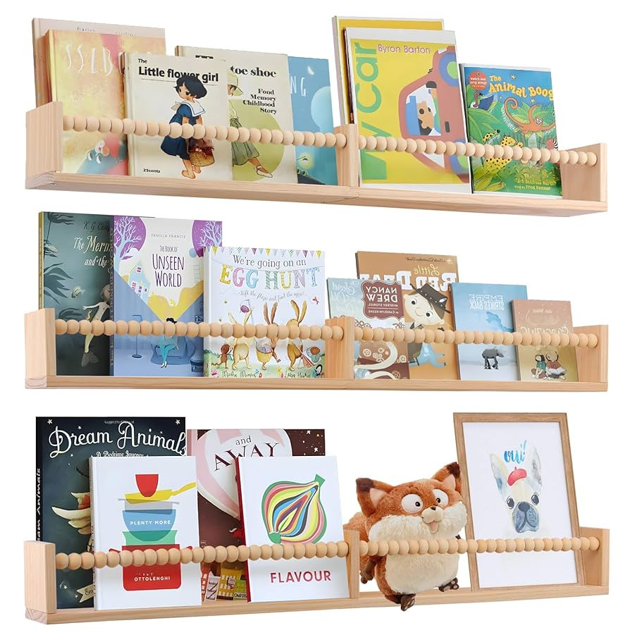 Nursery Book Shelves for Kids Rooms - 32 Inches Floating Wall Bookshelves Set of 3, Space-Saving ... | Amazon (US)