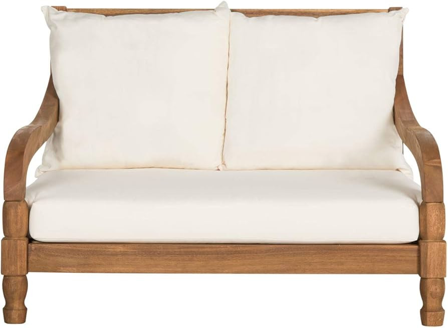 SAFAVIEH Outdoor Collection Pomona Natural Solid Wood/Beige Lounger Bench Sofa Loveseat (PAT6740A... | Amazon (US)