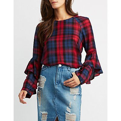 Plaid Ruffle Sleeve Top | Charlotte Russe