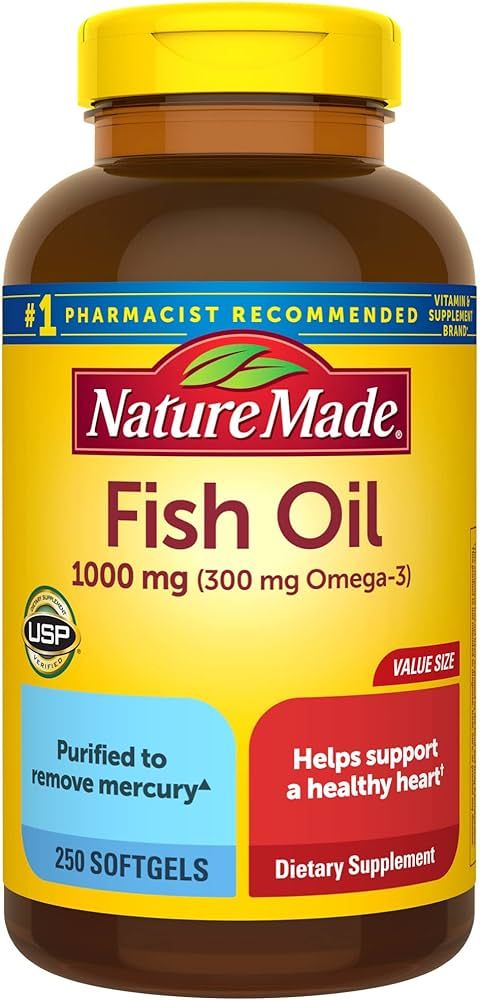 Nature Made Fish Oil Supplements 1000 mg Softgels, Omega 3 for Healthy Heart Support, 250 Softgels, 125 Day Supply | Amazon (US)
