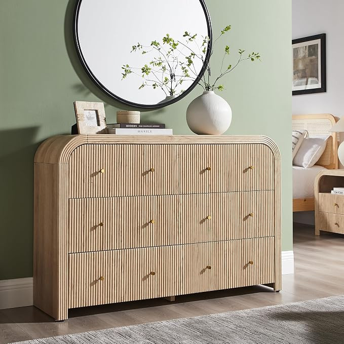 T4TREAM Fluted 6 Drawers Dresser for Bedroom, 54" Wide Modern Chest of Drawers with Thickened Cur... | Amazon (US)