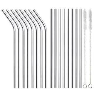 16-Piece Stainless Steel Metal Straws, Silver, in Stainless Steel Drinking Straws | The Home Depot