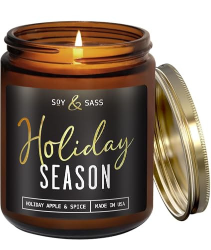 Holiday Candles, Christmas Candles Scented – ‘Holiday Season’ Soy Candle, w/Apple, Cinnamon & Clove - Infused with Essential Oils I Holiday Candle I 9oz, 50Hr, Made in USA | Amazon (US)