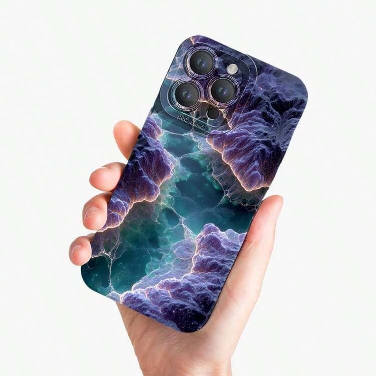 The Phone Case Features An Abstract, Cosmic, Nebula-Like Design With Swirling Purple And Teal Clouds. 1pc Phone Case For Apple 16 15 14 13 12 11Plus Pro Max SE Series Phone Case For Friends, Girlfriends, Boyfriends, Family Or Yourself. | SHEIN