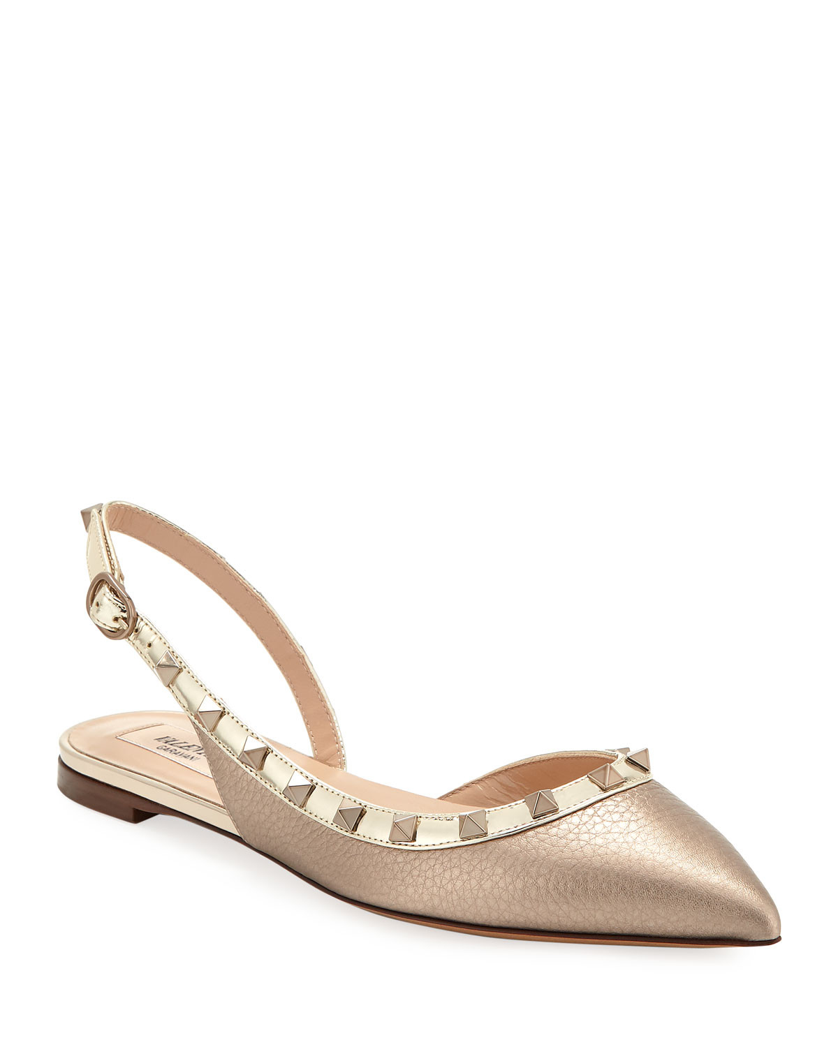 Rockstud Metallic Leather Slingback Ballet Flats | Neiman Marcus