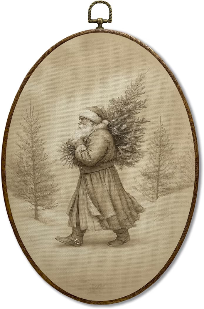 JQF Vintage Christmas Santa Oval Wall Decor, vintage christmas decor, Winter Santa Framed Oval Ca... | Amazon (US)
