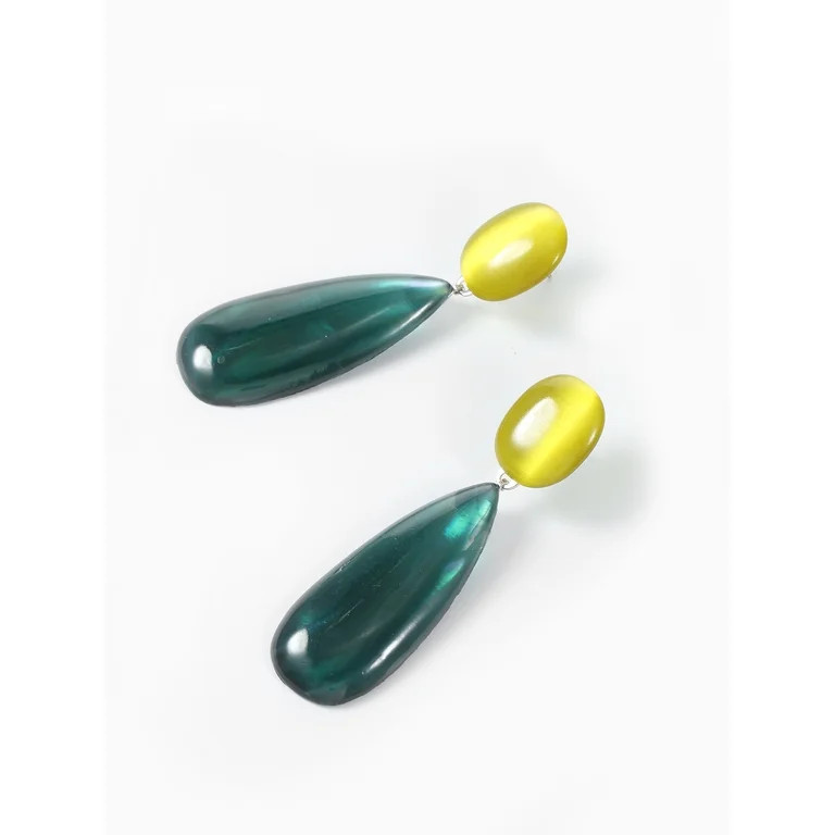 Scoop Women's Silver Tone Lime and Teal Drop Earrings, 1 Pair | Walmart (US)