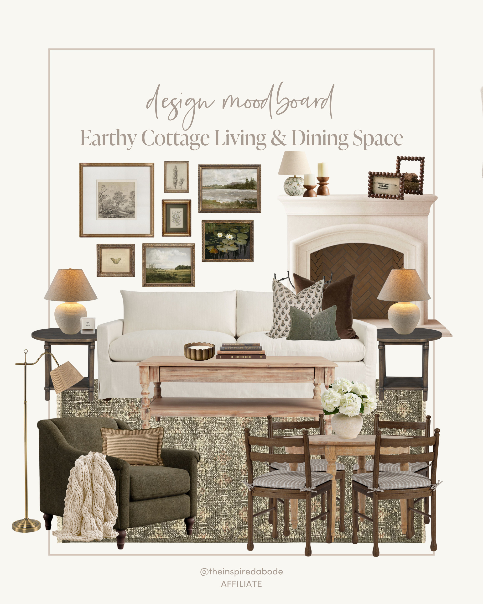 We heard "earthy cottage" is the new look for cozy spaces, so we put together this design moodboard featuring a slipcovered sofa, one of our best-selling accent chairs (under $500!), a gorgeous fireplace, earthy textiles & artwork, and the cutest little dining nook! 🌿 Shop your faves – and check out the alternative options too since we really couldn't decide on some! 

 #LTKSeasonal #LTKHome #LTKStyleTip