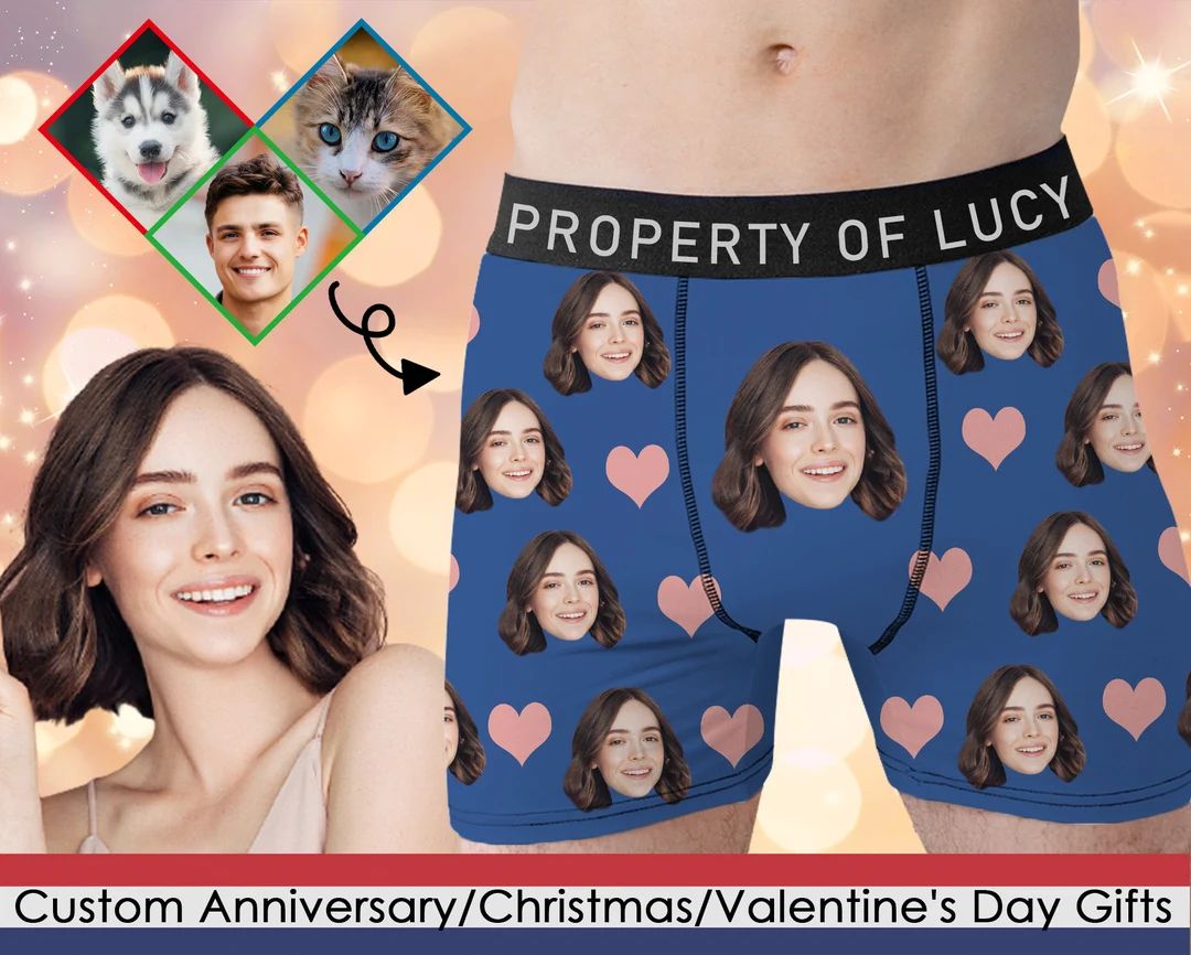 Custom Valentines Gift for Boyfriend, Personalized Boxer Briefs with Face, Unique Anniversary Gif... | Etsy (US)