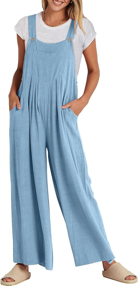 ANRABESS Women's Overalls Jumpsuit Casual Loose Sleeveless Adjustable Straps Bib Wide Leg Outfits... | Amazon (US)