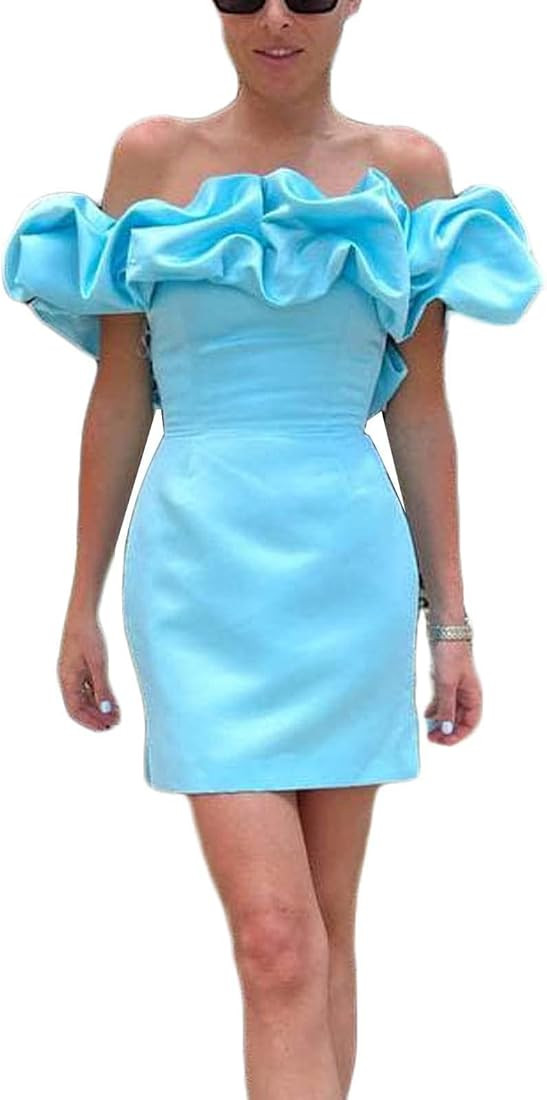 Women's Bodycon Tube Dress, Casual Sleeveless Off Shoulder Solid Ruffle Fit Sexy Mini Dress | Amazon (US)