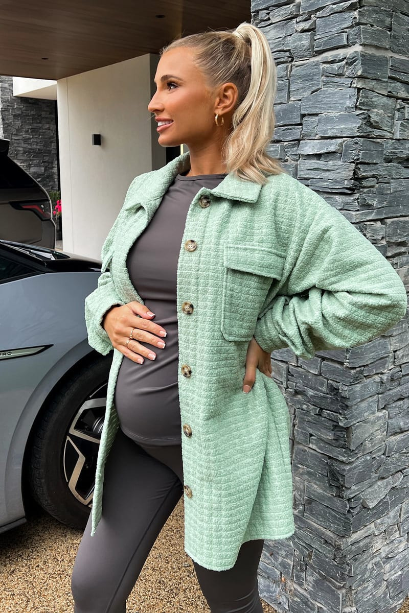 BILLIE FAIERS LIGHT SAGE TEXTURED SHACKET | In The Style (UK)