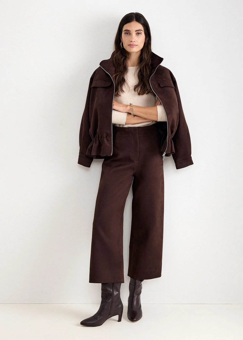 Remi Faux Suede Wide Leg Cropped Trousers | Phase Eight